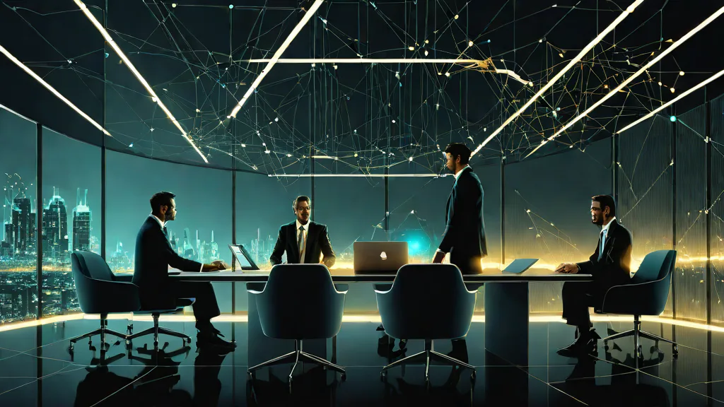 An executive boardroom overlooks a city while a gold risk map spans the table, representing decision-grade cybersecurity oversight.
